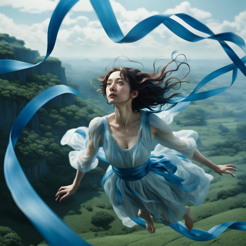 Magical Woman Ascends in Post-Impressionist Style