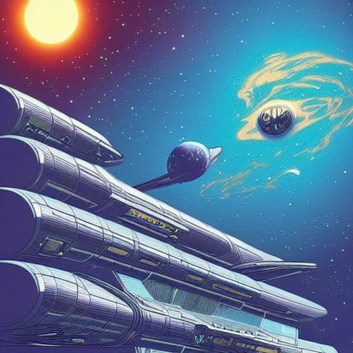 Gigantic Space Hotel in Comic Book Art Style