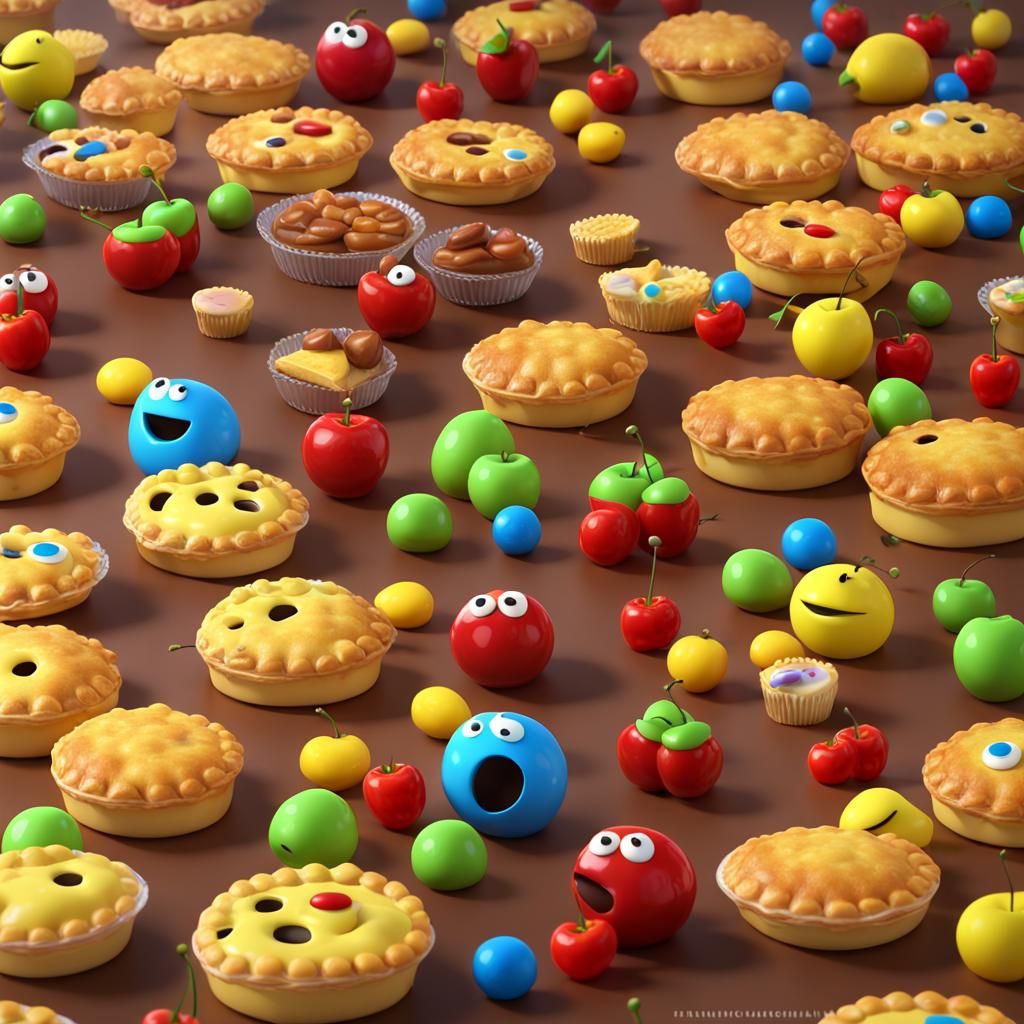 Pac-Man Eating Pies: 3D Digital Art