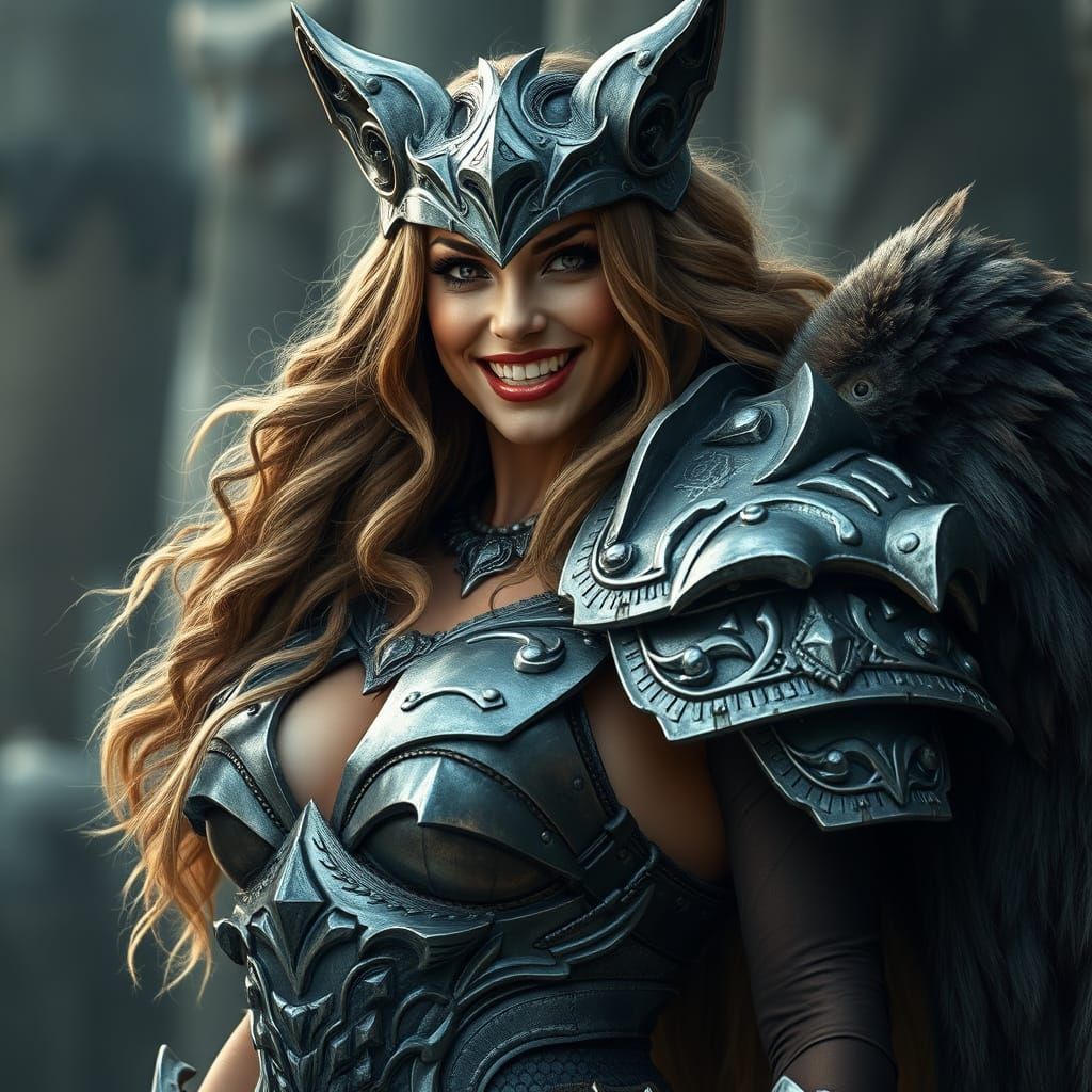 Fierce Valkyrie Warrior with Metal Wolf Armor