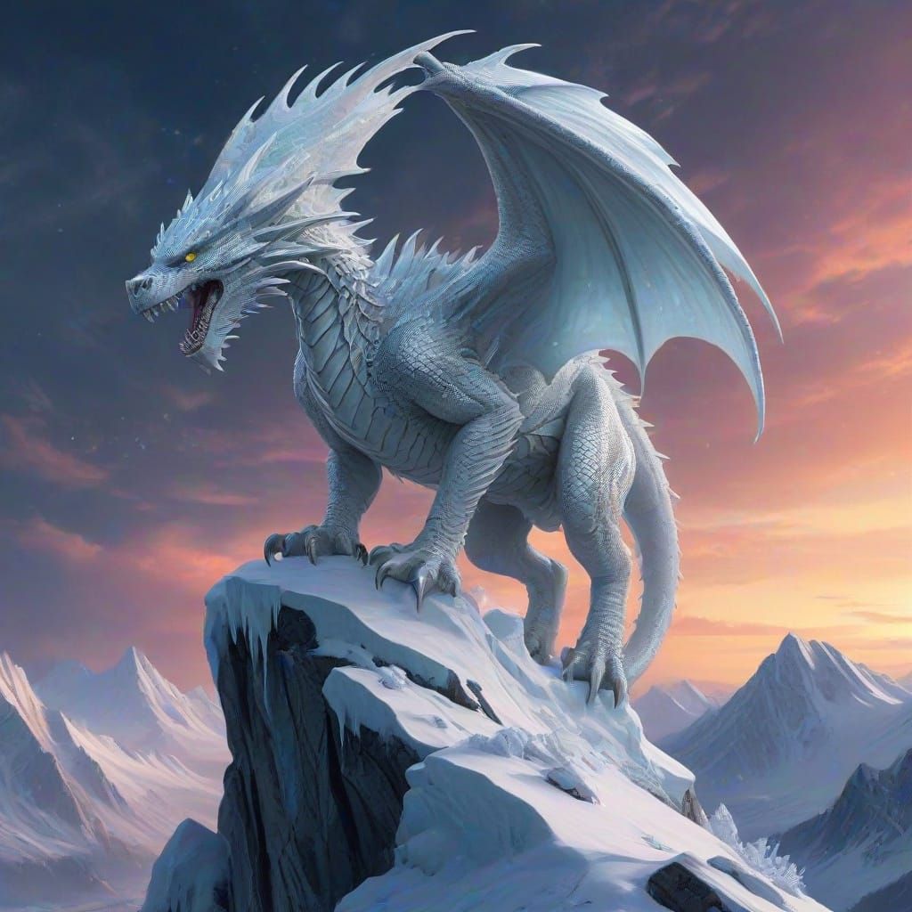 Epic Ice Dragon Dominates Frosty Realm in Icy Blues and Silv...