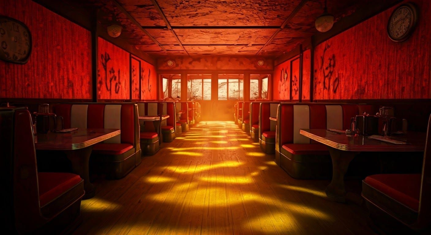 Surreal Diner Nightmare in Distorted Impasto Style