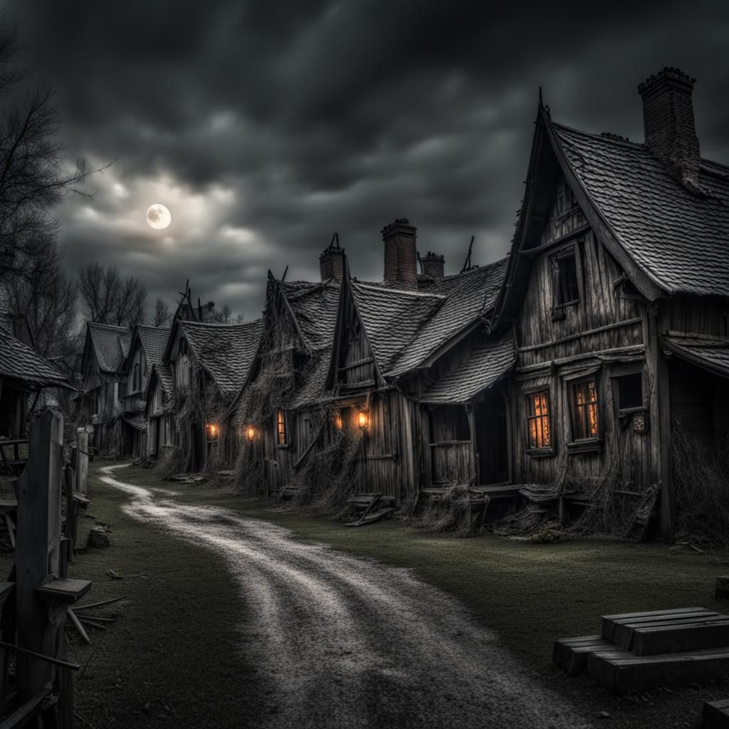 Haunted Village in Hyperrealistic Style
