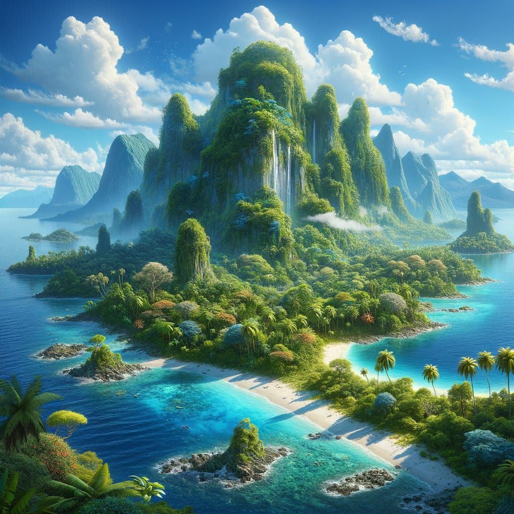 Serene Forgotten Isle with Tropical Vegetation and Ruins