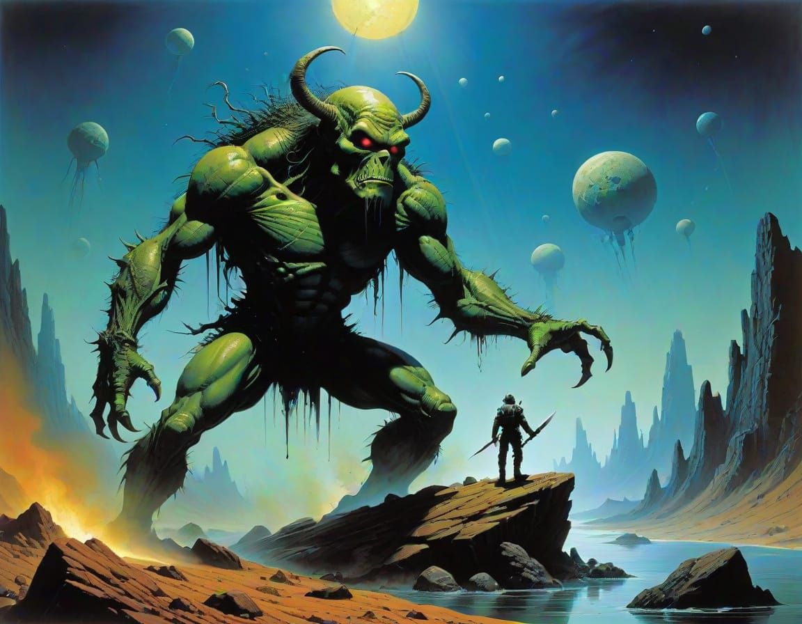 Chaotic Martian Swamp Creature in Tragic Landscape