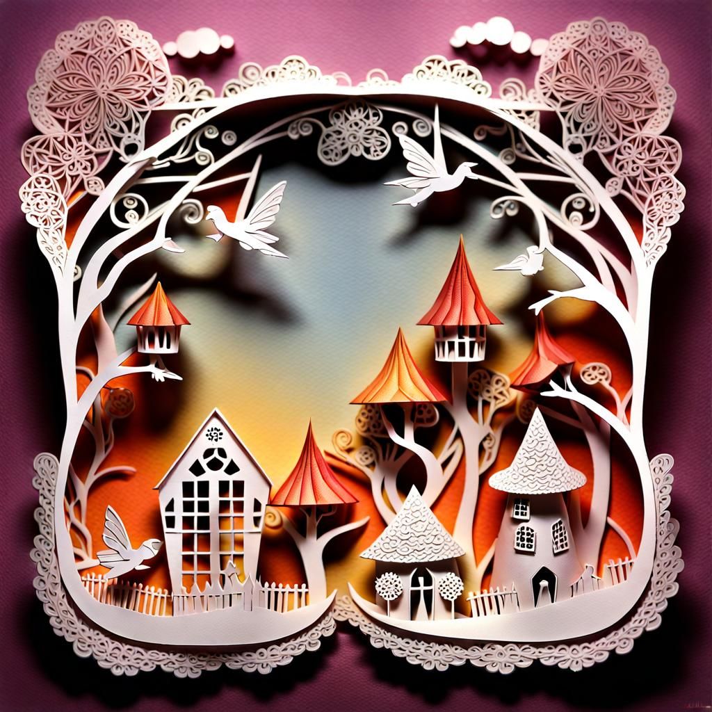 Elegant Fairy Village in Papercraft Style