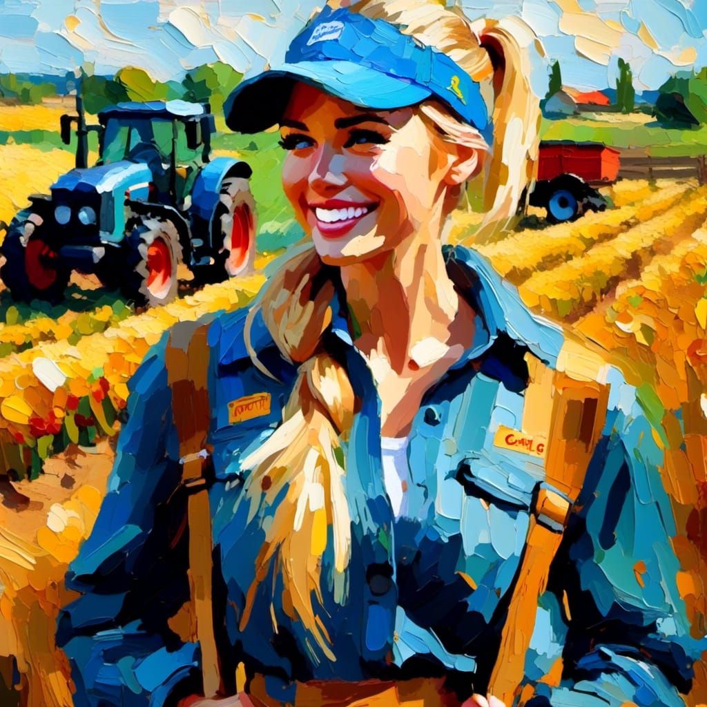 Impasto Portrait of a Blond Woman on Farm