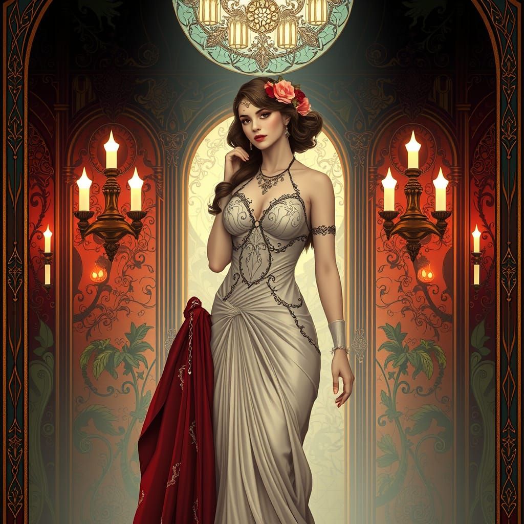 Elegant Woman in Luxurious Art Nouveau Setting