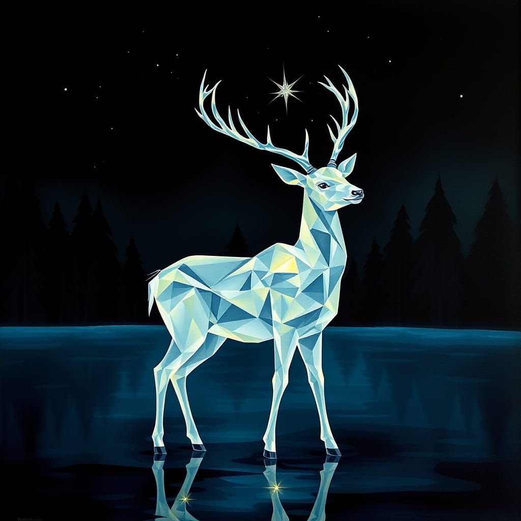 Ethereal Deer Guardian in Cubist Style