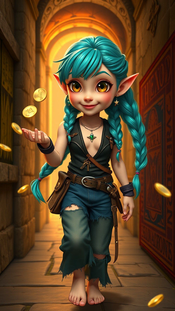 Half-Elf Girl Striding Through Fantasy Passage