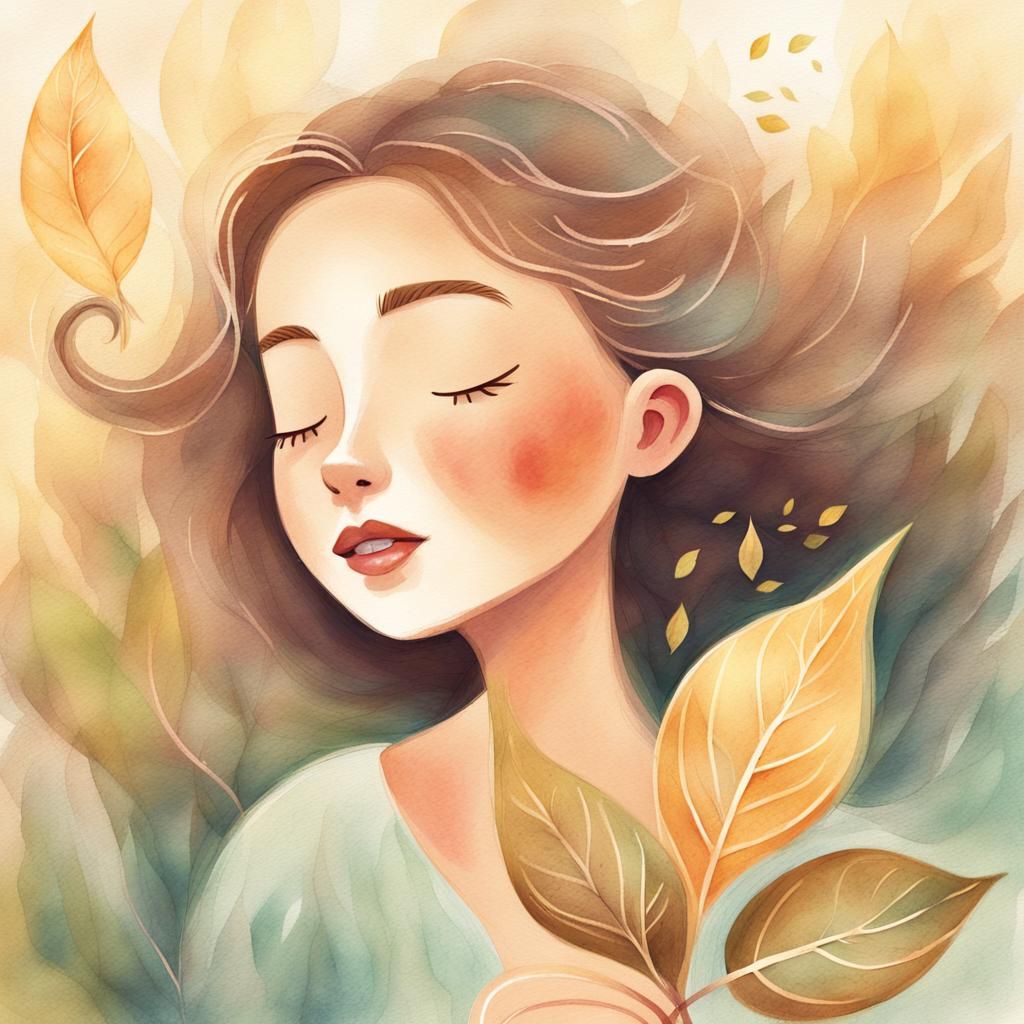 Gentle Wind Blows Leaf: Whimsical Watercolor Illustration