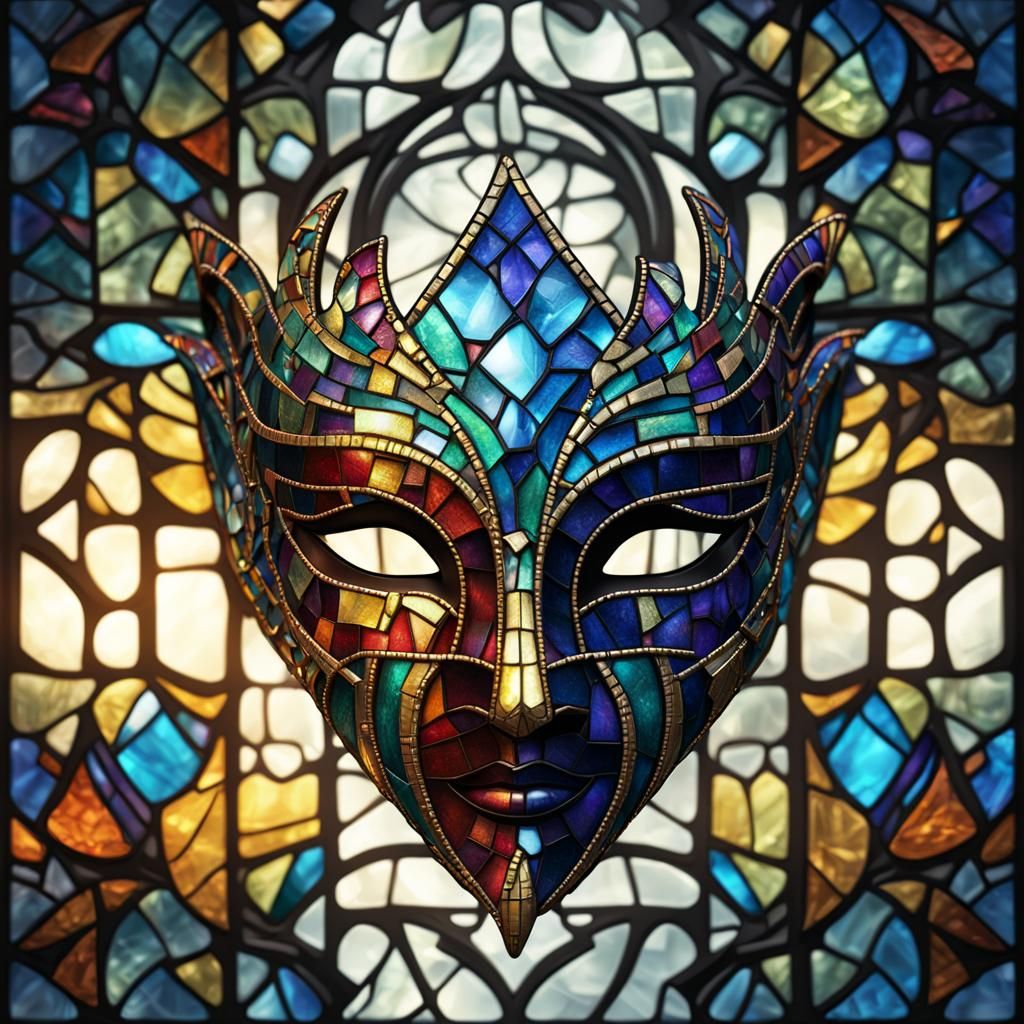 Intricate Stained Glass Masquerade Mask Concept Art