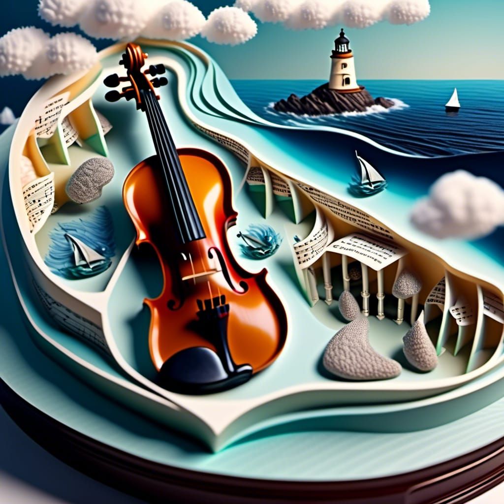 Miniature Ocean Inside Violin Case: Mixed Media