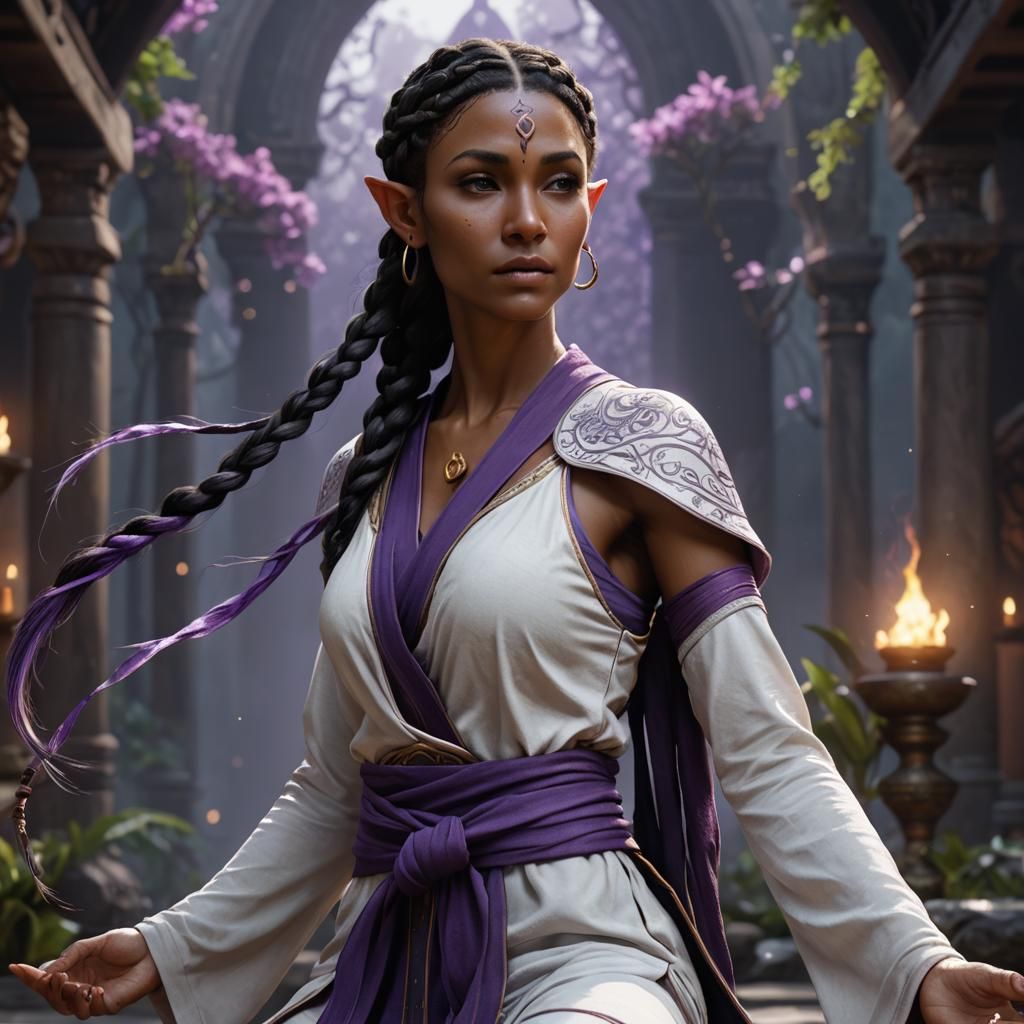 Elf Monk in Yoga Pose: Dark Fantasy Concept Art