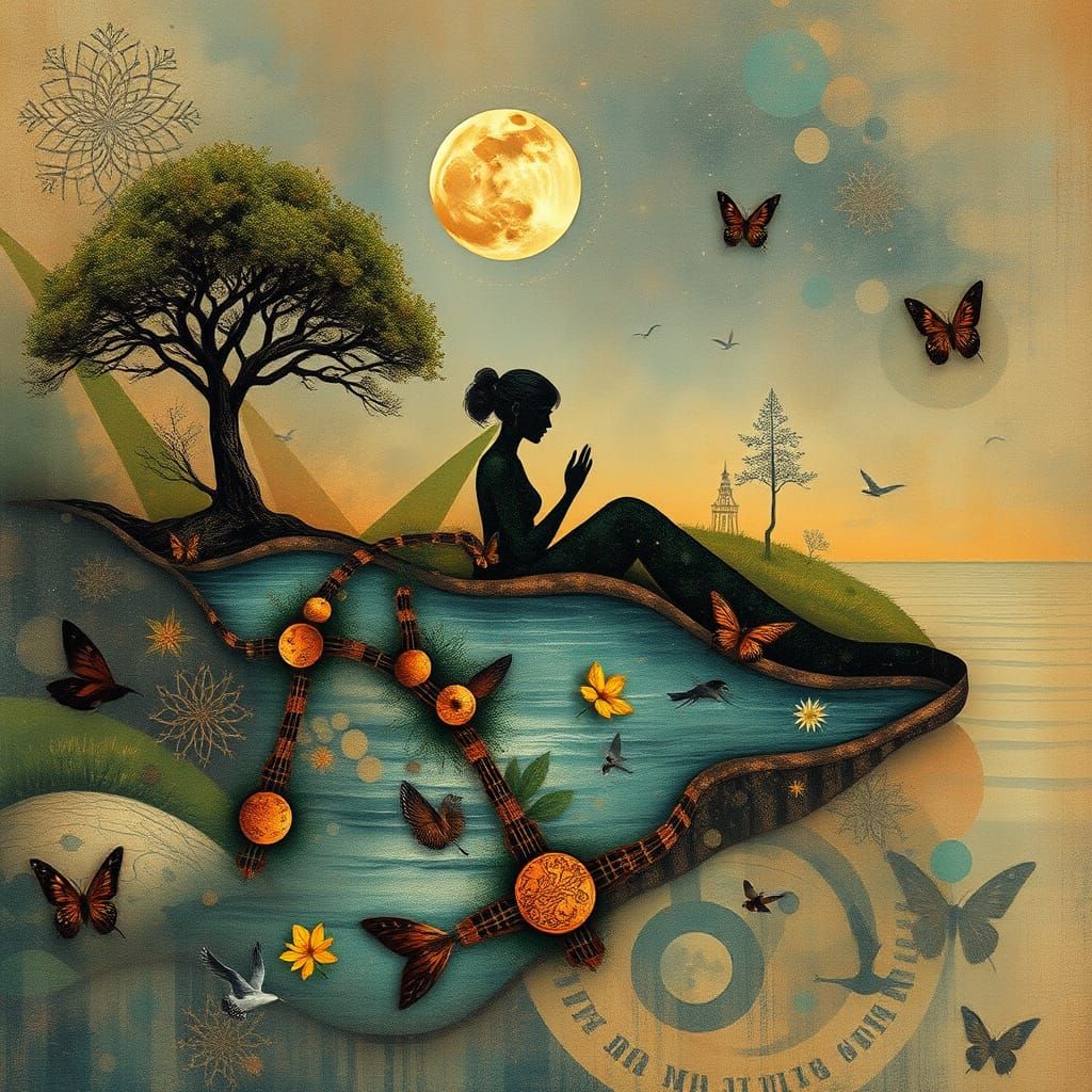 Surreal Landscape with Cosmic and Earthly Elements