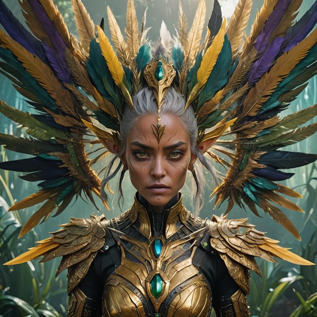 Alien Female Character with Wings in Cinematic Style