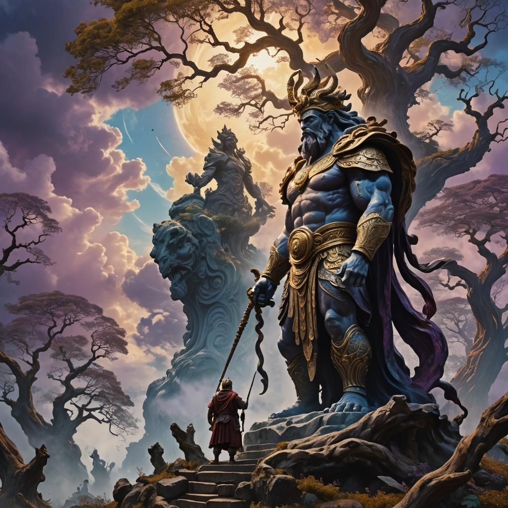 Obese Warrior in Mystical Realm, Digital Art