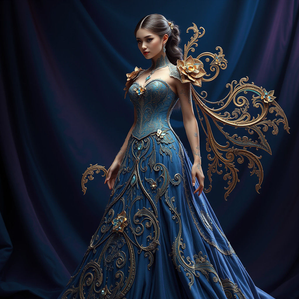 Majestic Fantasy Dress with Filigree and Gemstones
