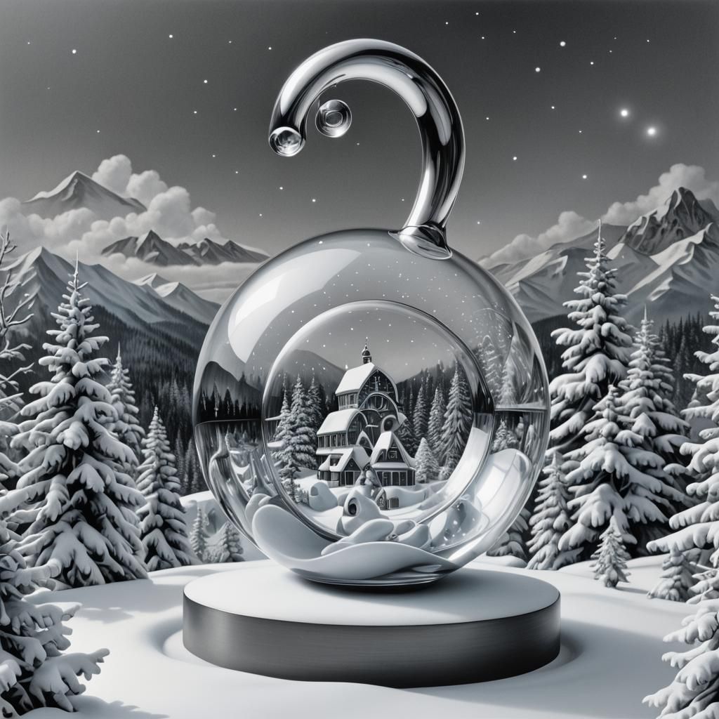 Klein Bottle Snowglobe in Abstract Ink Sketch Style