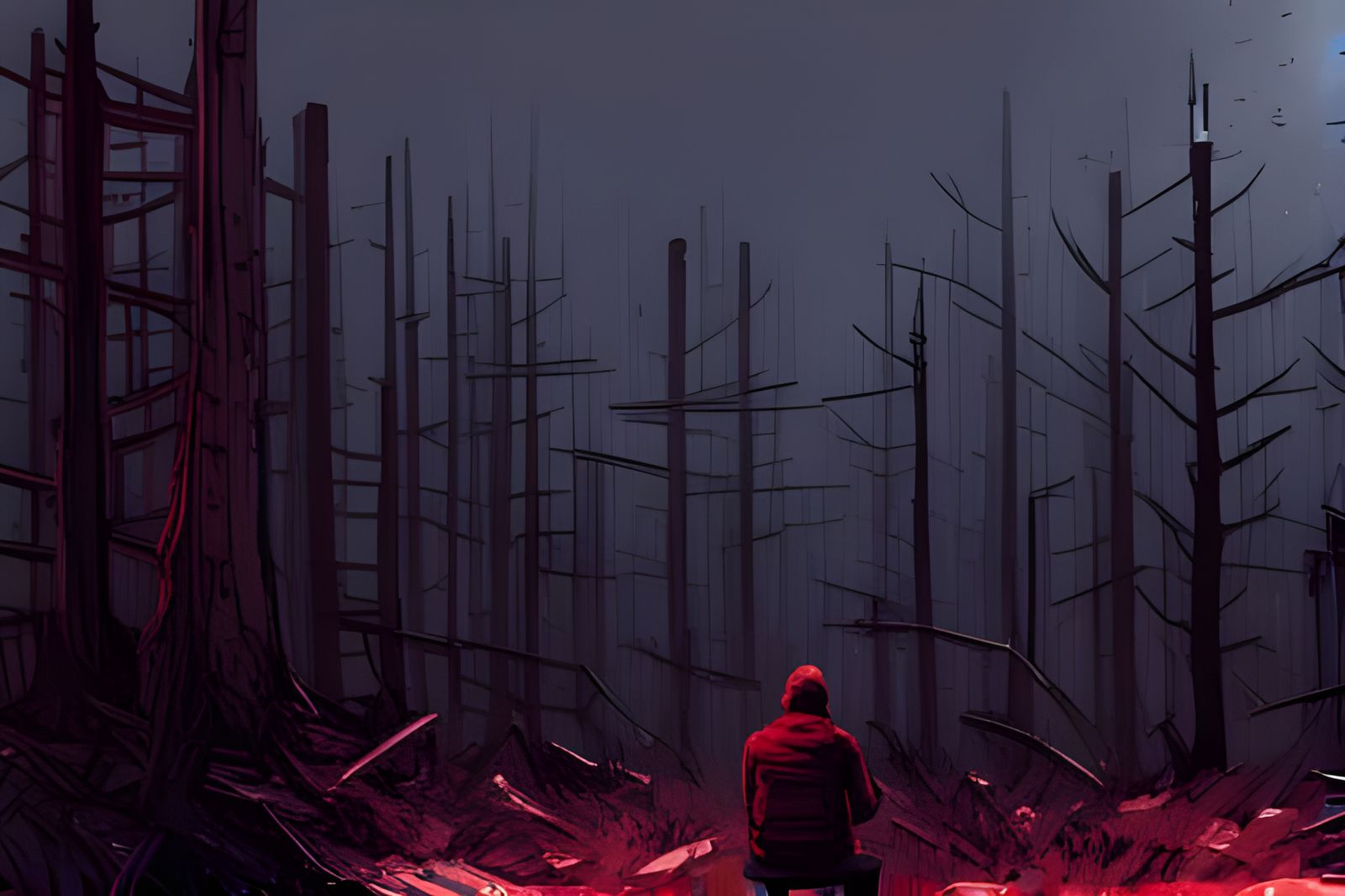 Lonely Man in Forest Matte Painting