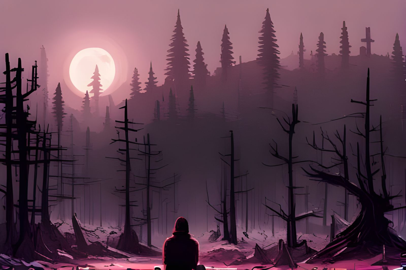 Lonely Man in Forest: Matte Painting
