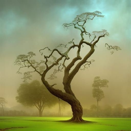 Surreal Dawn Breaks Through Dark Trees: Dreamlike Scene