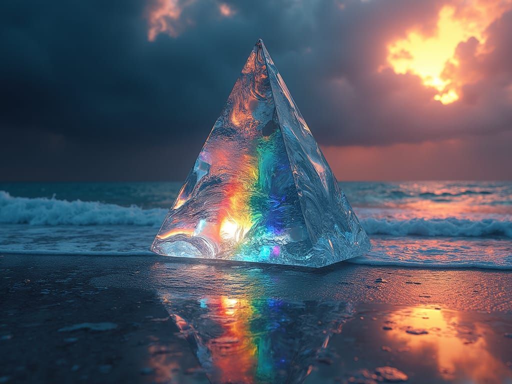Prism in Space Reflecting a Vibrant Ocean