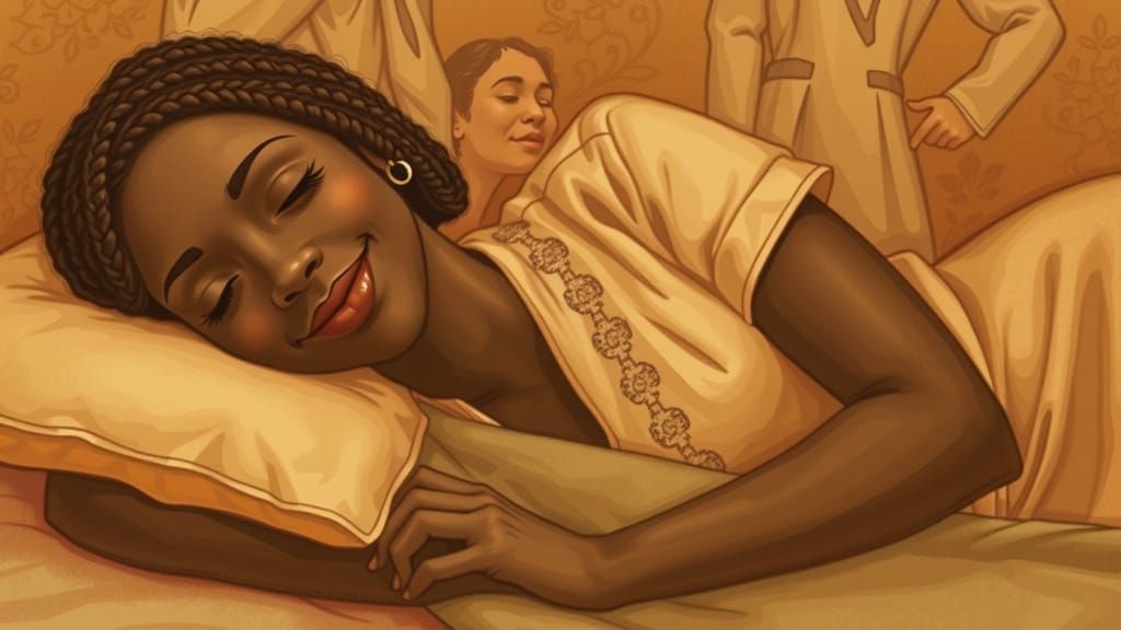 African American Woman Sleeping Peacefully in Sepia Tones