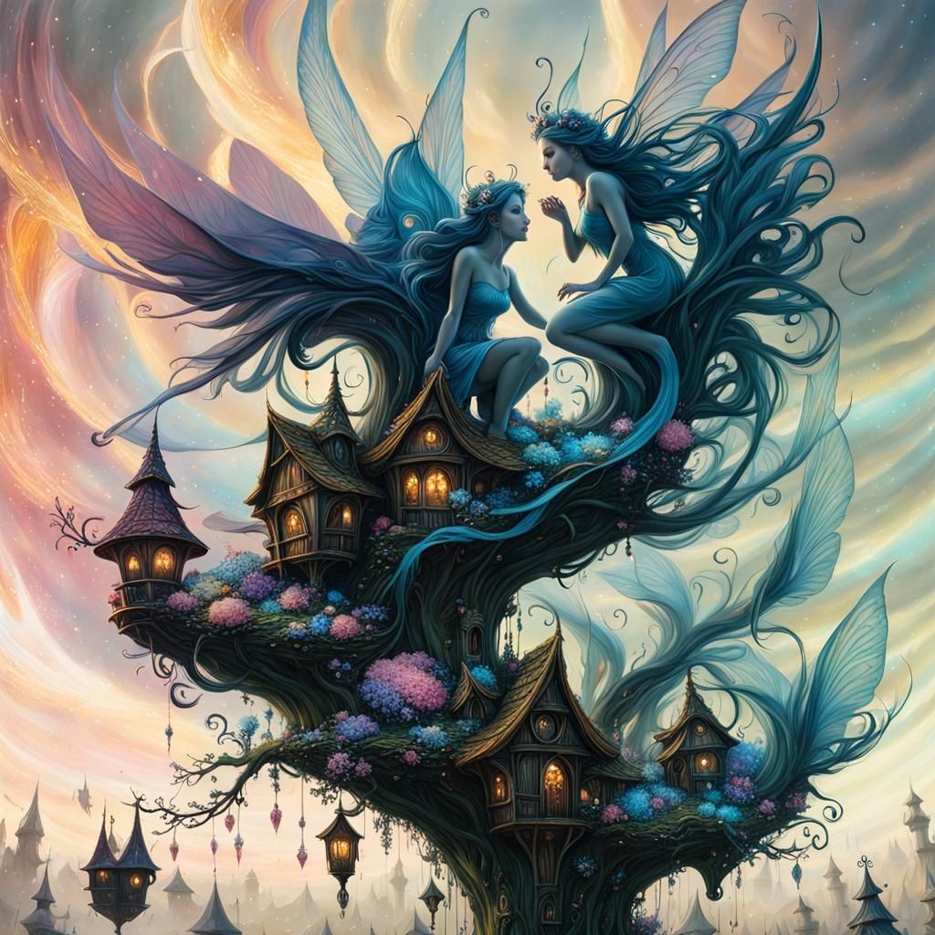 Ethereal Fairy Village Fantasy in Detailed Illustration