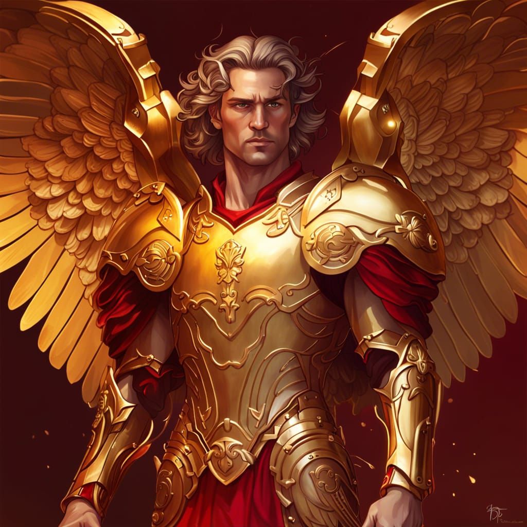 Aries Zodiac Angel in Golden Armor: Hyperrealistic Art