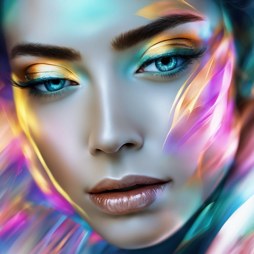Tender Woman's Face in Vivid Digital Art
