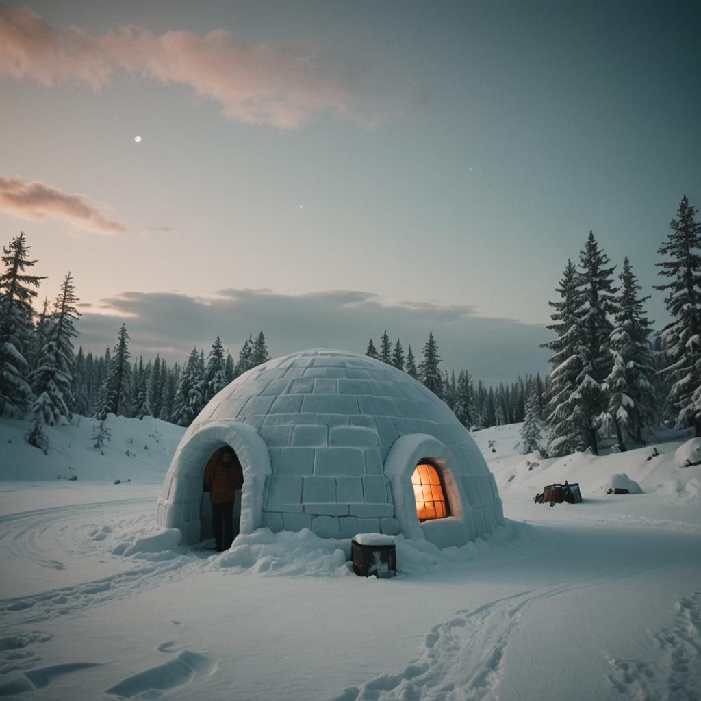 Cinematic Igloo Film Still: Atmospheric Winter Scene