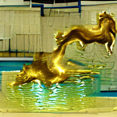 Golden Horse Leaps Over Dark Pool