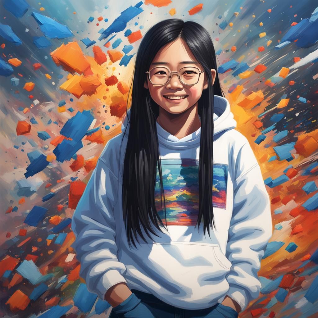 Hyperrealistic Portrait of Smiling Chinese Girl