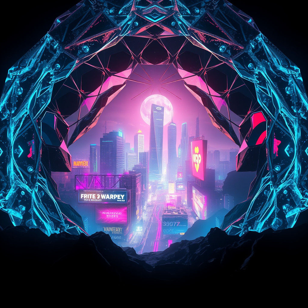 Neon City in Crystal: Detailed Matte Painting