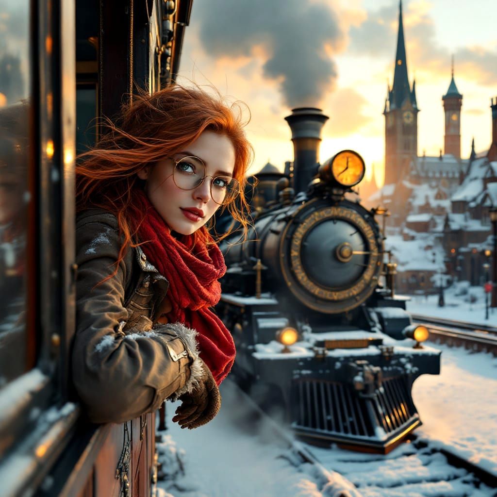 Steampunk Conductor in Winter Clockwork City