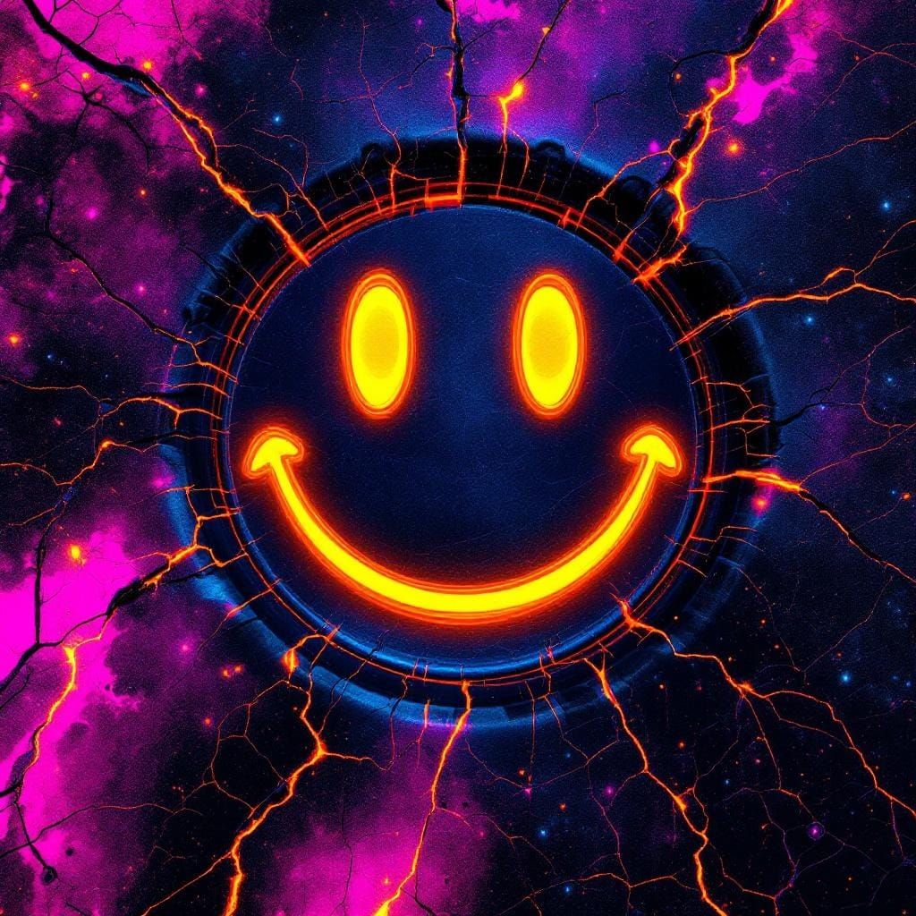 Futuristic Smiley Face with Molten Veins and Plasma Flashes