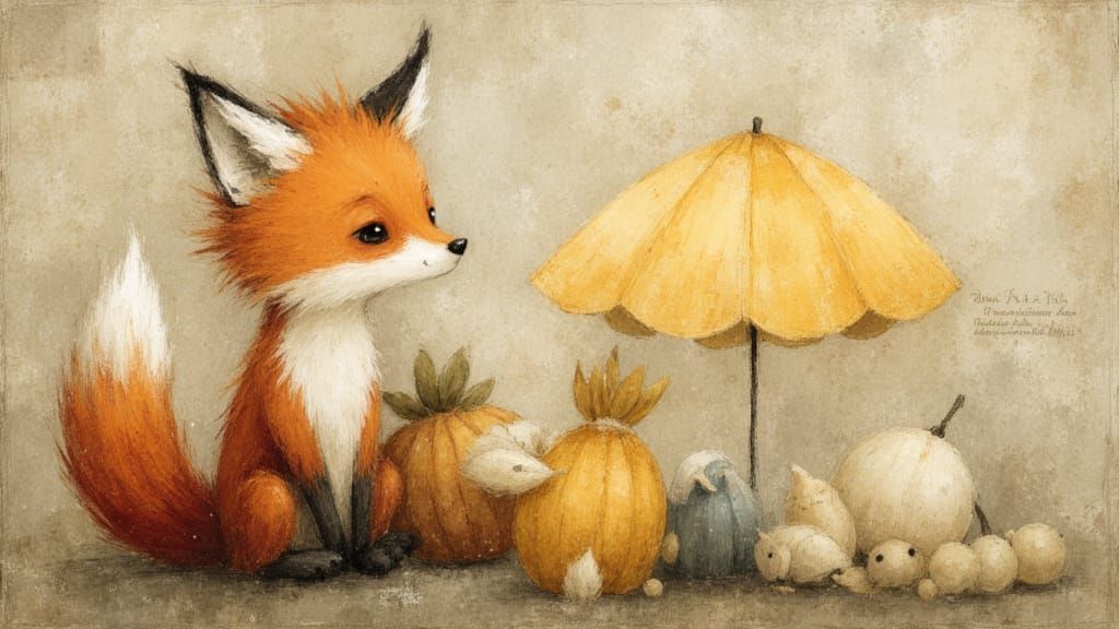 Whimsical Fox in Earthy Pastel Art Style