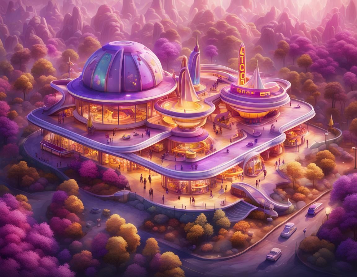 Dreamy Googie Amusement Park in Watercolor