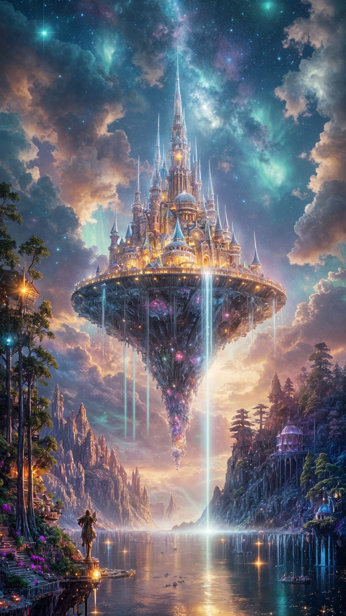 Crystal Stardust City Floating in Nebula