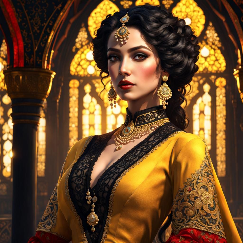 Gothic Iranian Beauty in Klimt-Inspired Splash Art