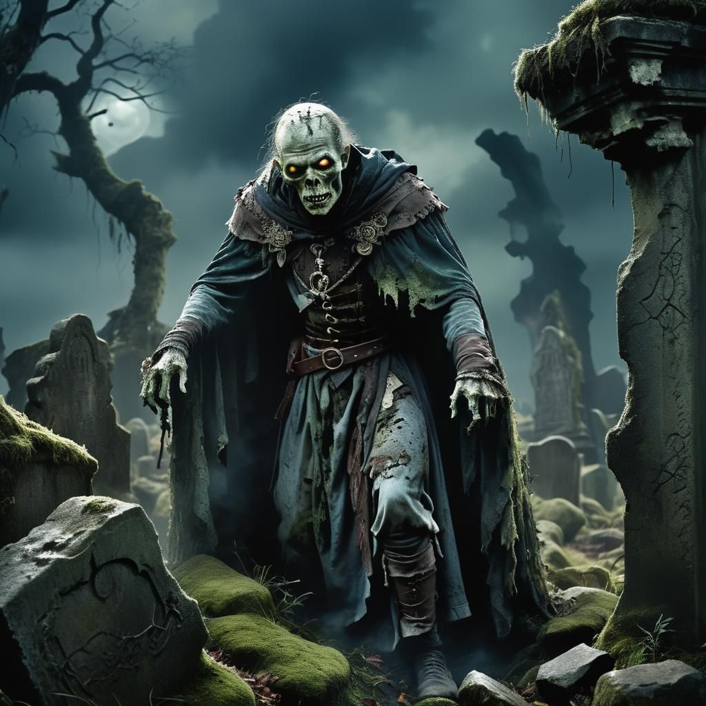 Zombie Emerges from Tomb in Dark Fantasy Style