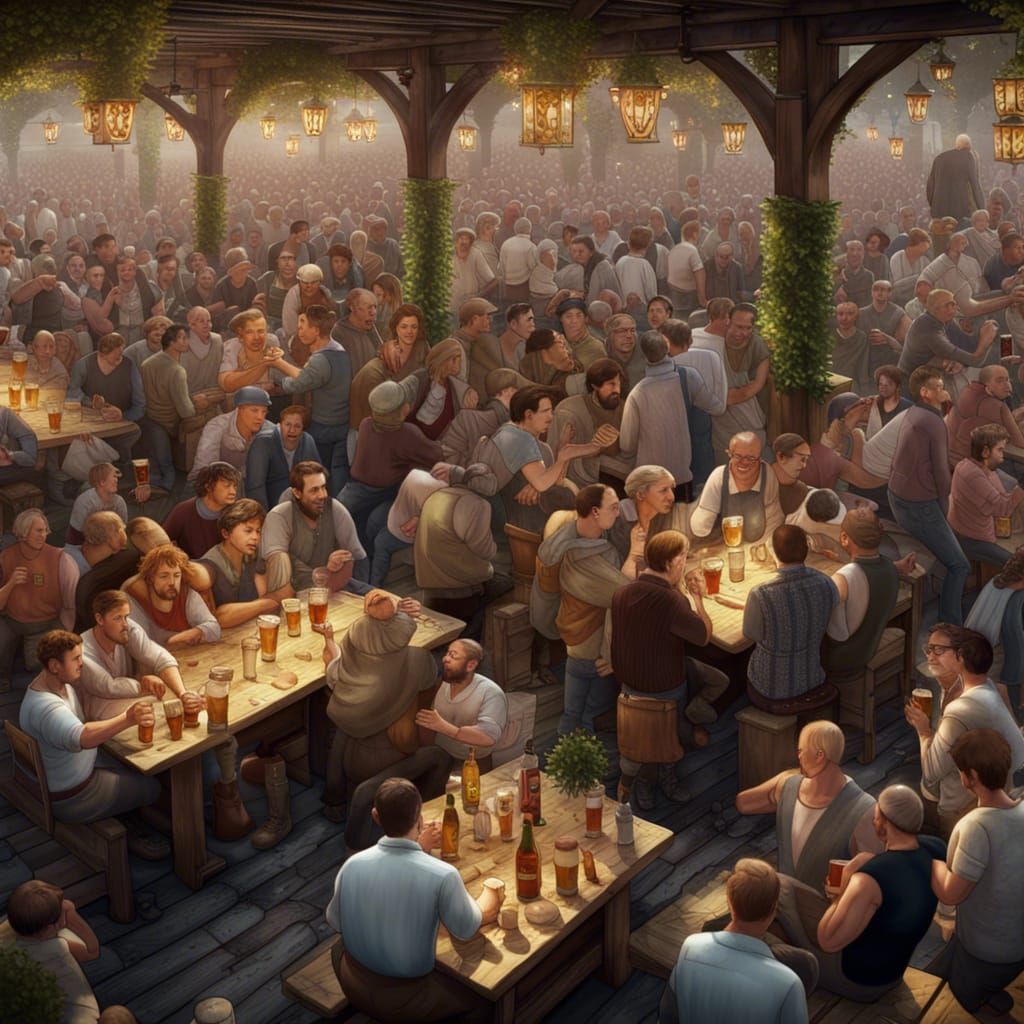 Oktoberfest Biergarten Crowd in Munich, Germany