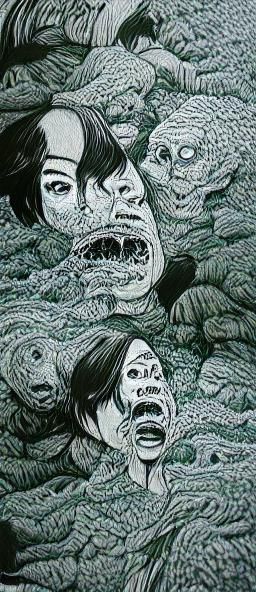 Gore Horror Artwork in Hokusai Style