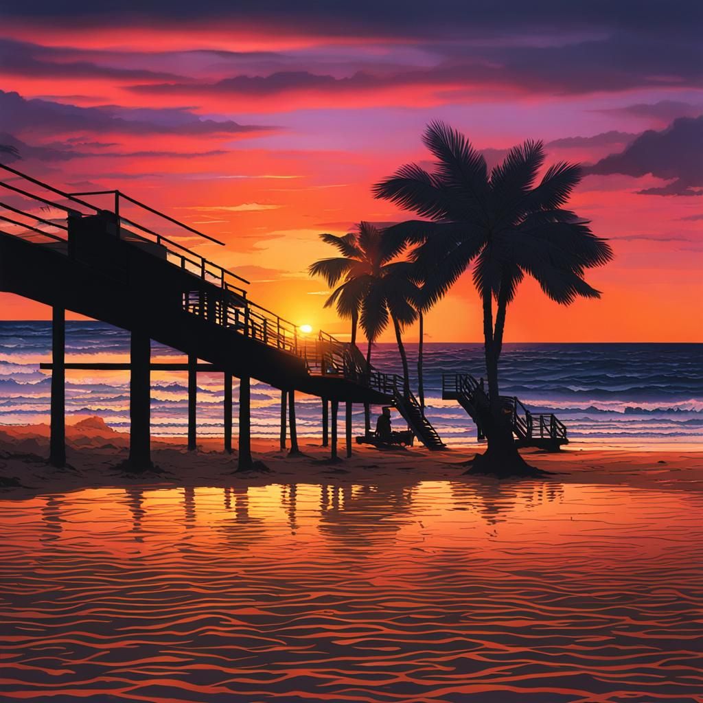 Picturesque Sunset Over Sandy Beach Paradise