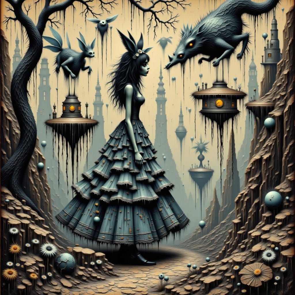 Alice Meets Clockwork Dragon in Escher-esque Dreamscape