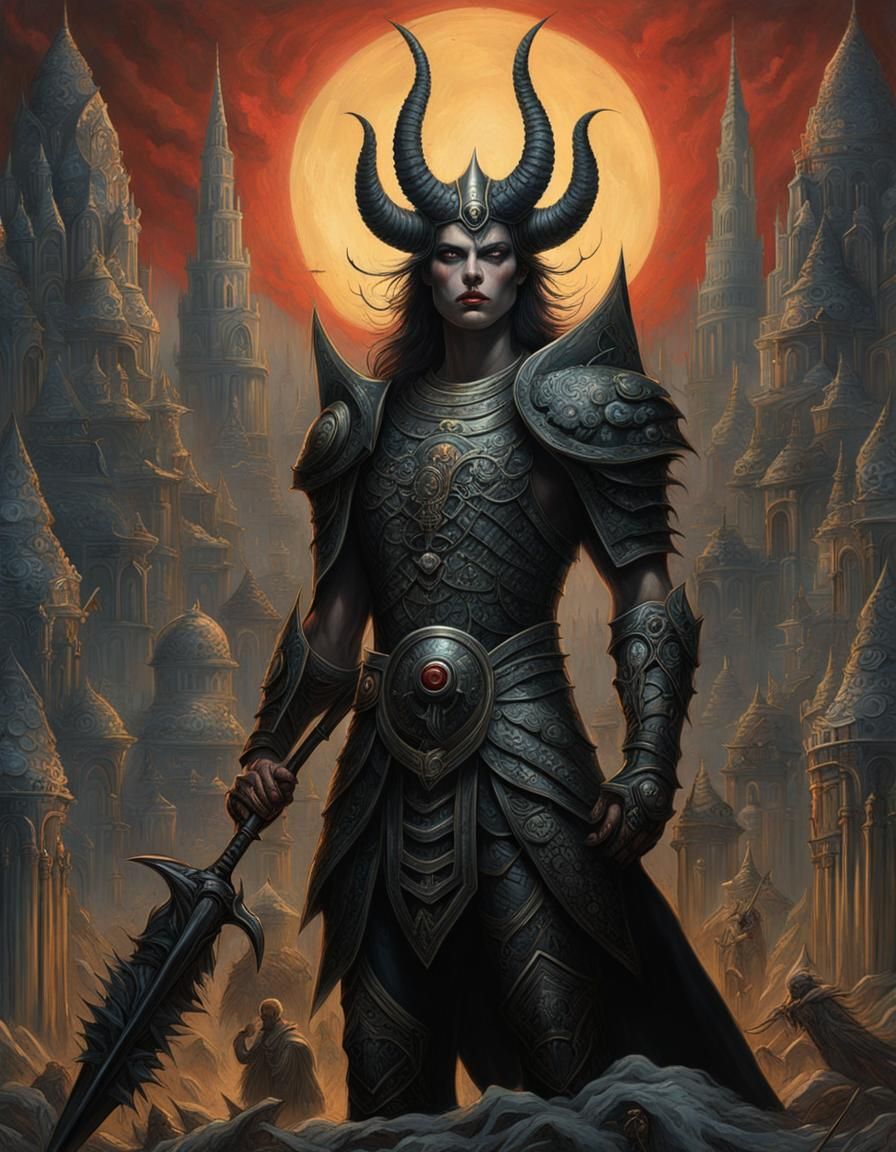 Demon Warrior in Maximalist Psychedelic Art