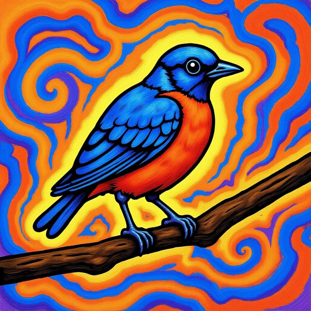 Proud Robin in Abstract Expressionist Style