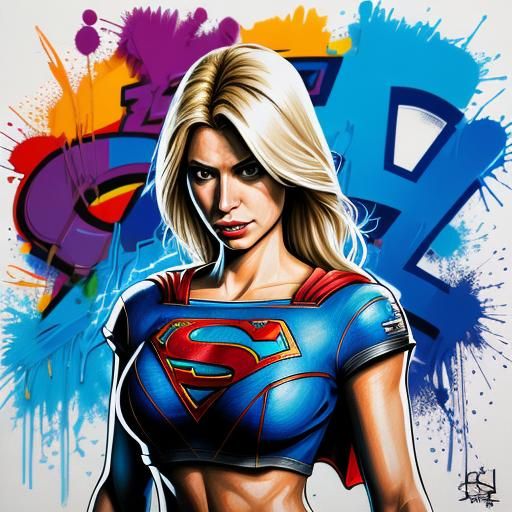 Supergirl in Graffiti Art Style, Heroic Woman