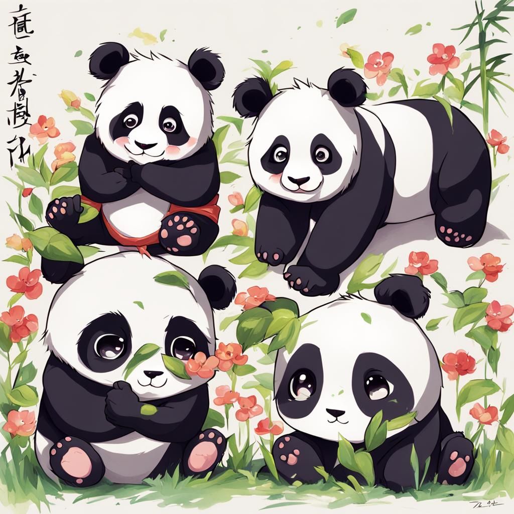 Cute Panda in Anime Style